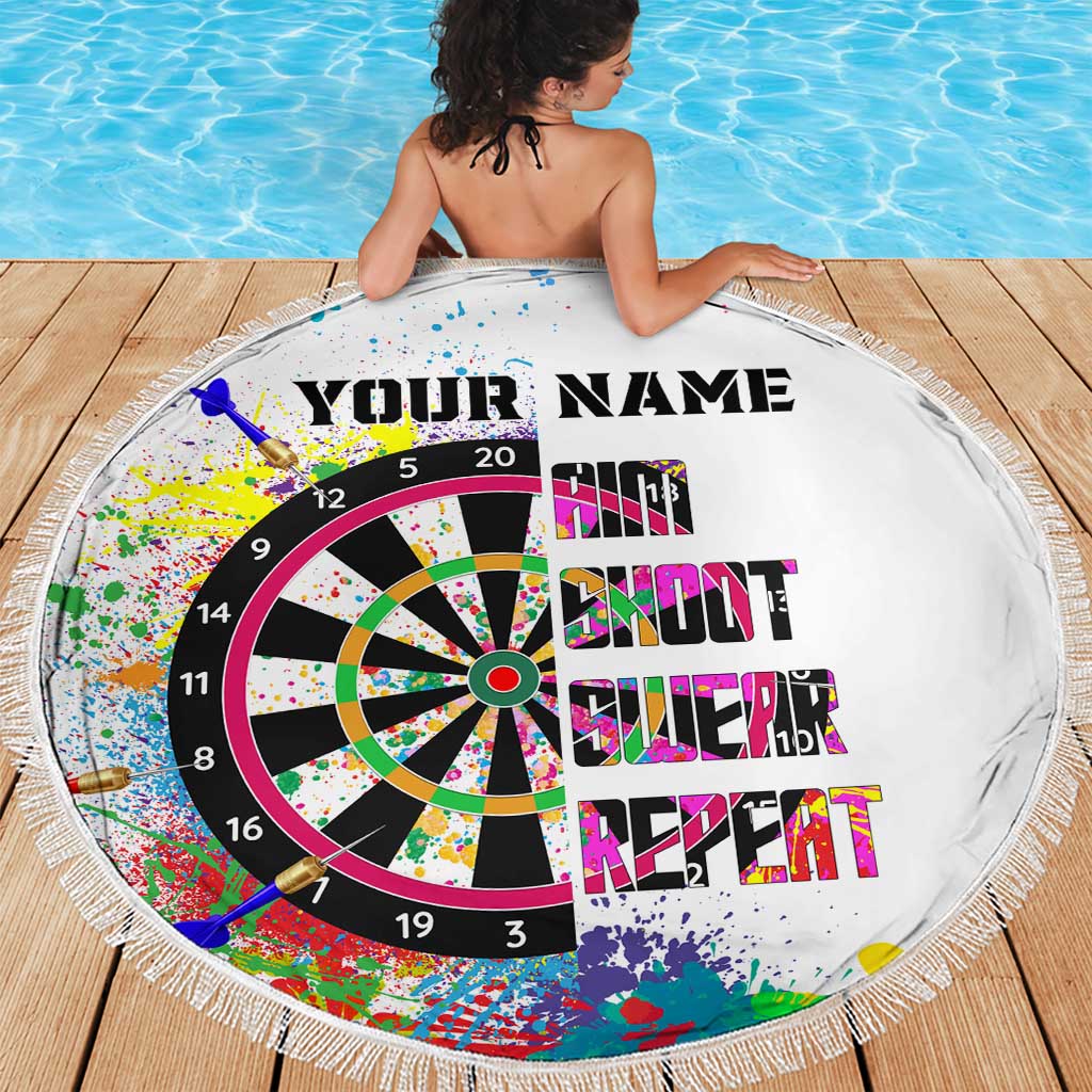 Colorful Dartboard and Splatter Paint Darts Beach Blanket Personalized Motivational Quote - Wonder Print Shop