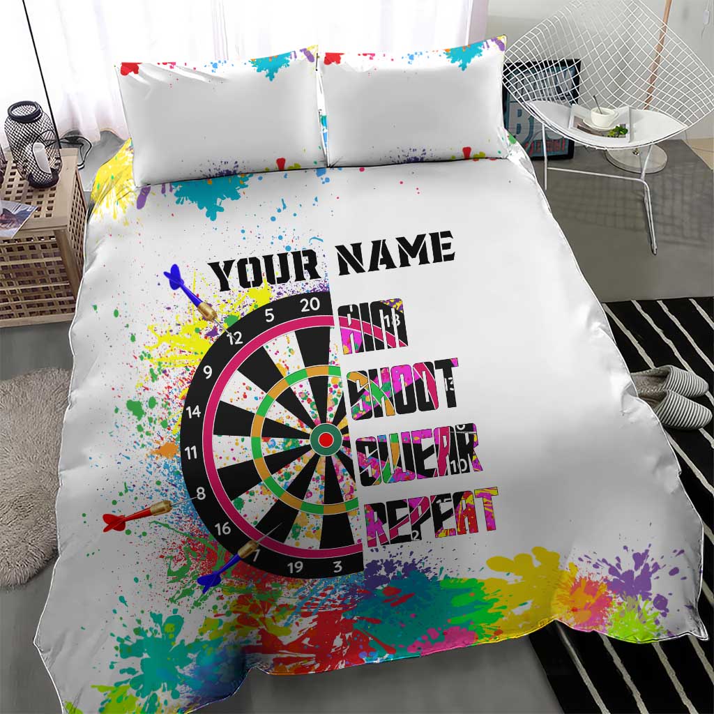 Colorful Dartboard and Splatter Paint Darts Bedding Set Personalized Motivational Quote - Wonder Print Shop