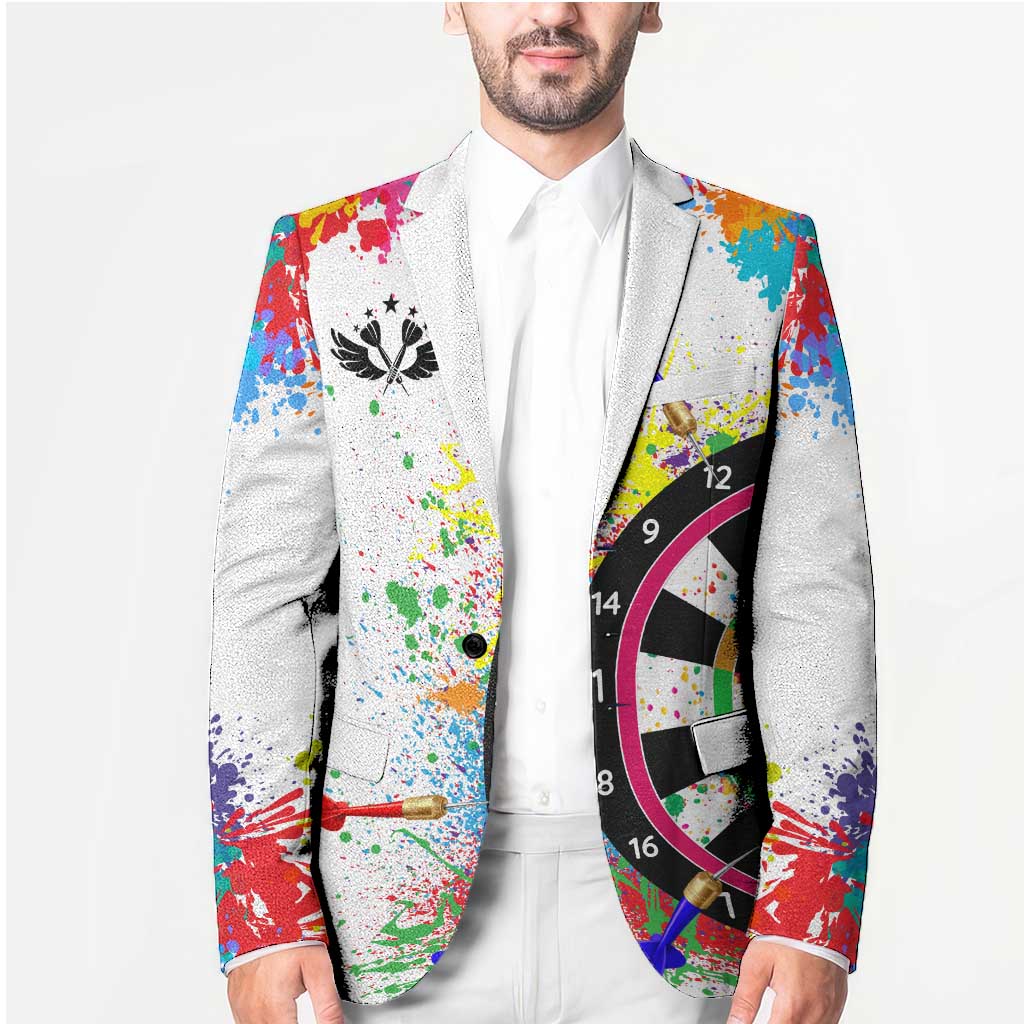 Colorful Dartboard and Splatter Paint Darts Blazer Personalized Motivational Quote - Wonder Print Shop