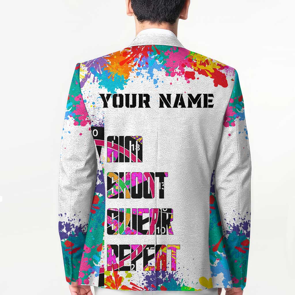 Colorful Dartboard and Splatter Paint Darts Blazer Personalized Motivational Quote - Wonder Print Shop