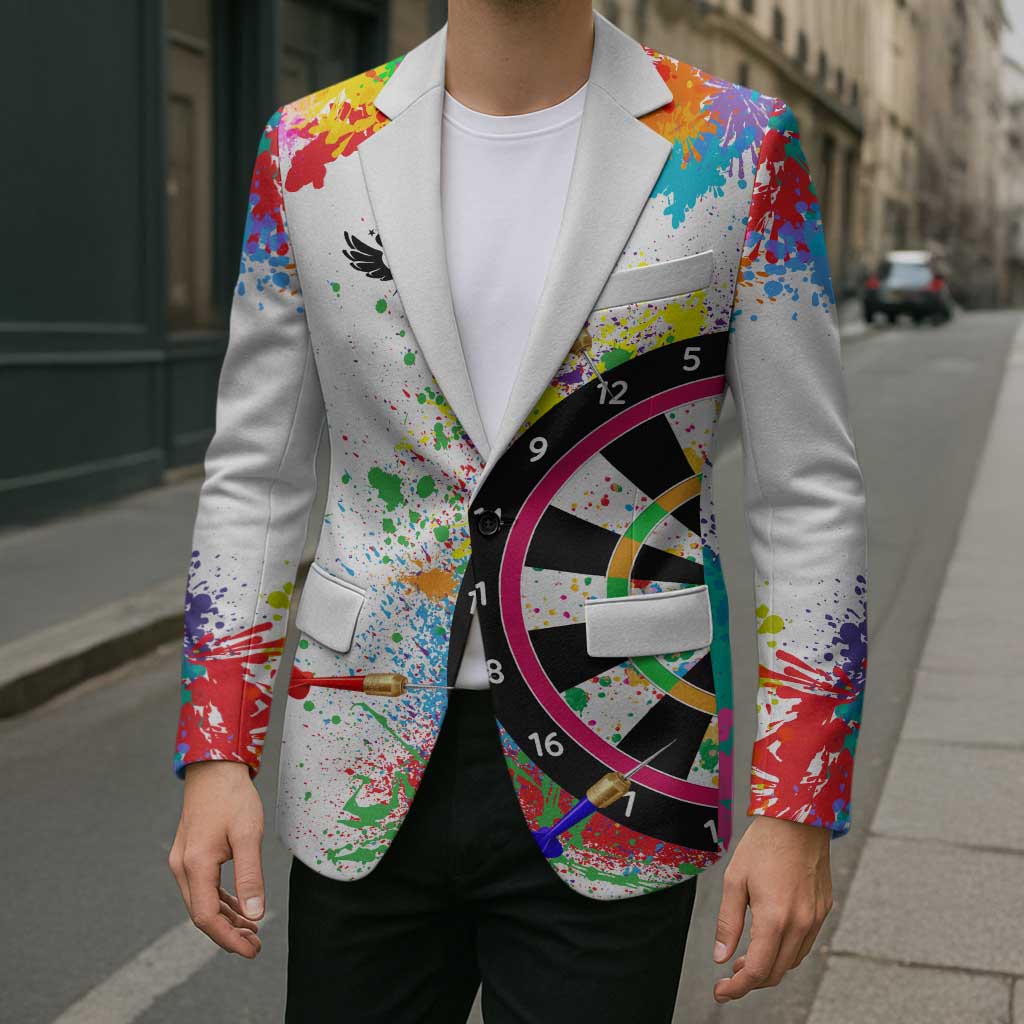 Colorful Dartboard and Splatter Paint Darts Blazer Personalized Motivational Quote - Wonder Print Shop