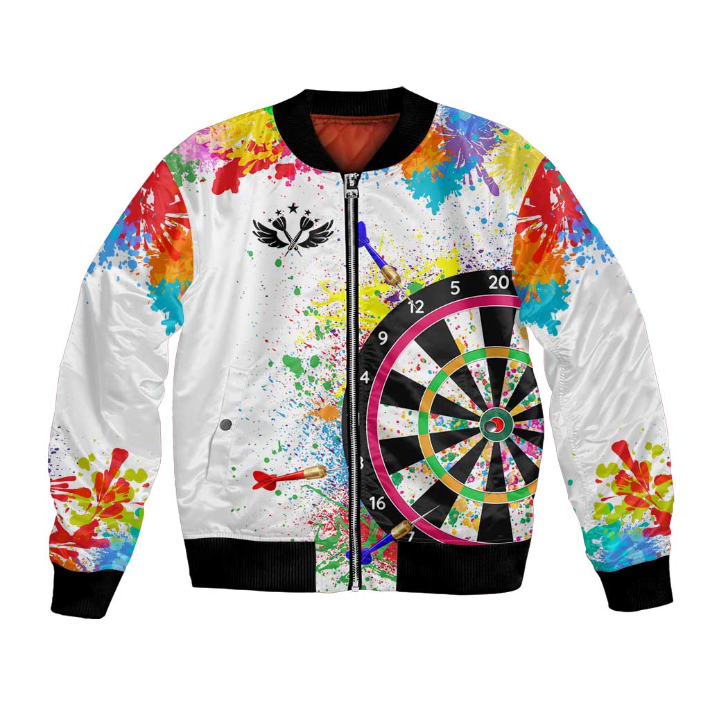Colorful Dartboard and Splatter Paint Darts Bomber Jacket Personalized Motivational Quote - Wonder Print Shop