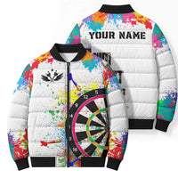 Colorful Dartboard and Splatter Paint Darts Bomber Puffer Jacket Personalized Motivational Quote - Wonder Print Shop