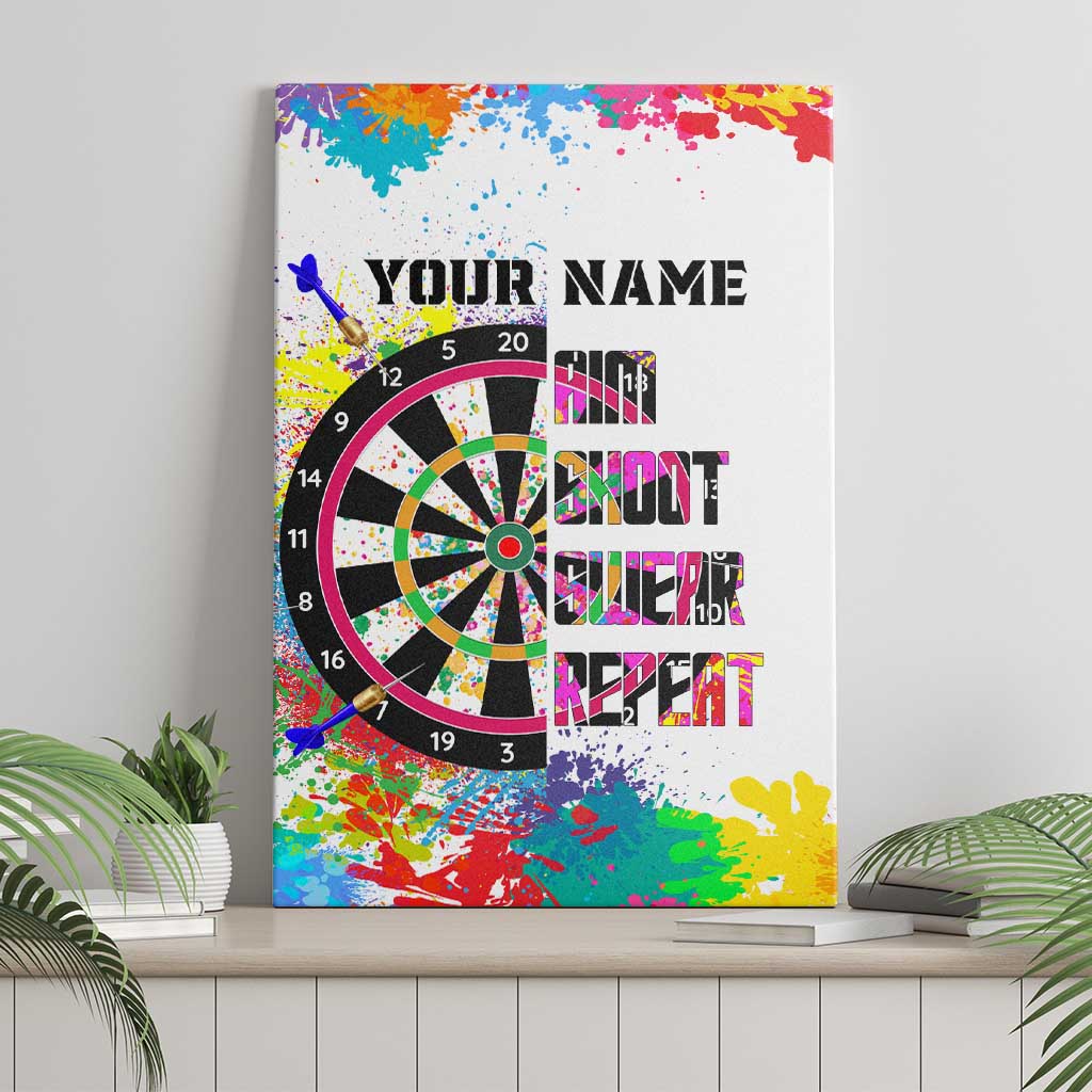 Colorful Dartboard and Splatter Paint Darts Canvas Wall Art Personalized Motivational Quote - Wonder Print Shop