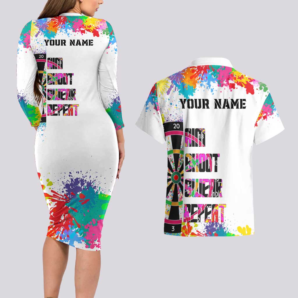 Colorful Dartboard and Splatter Paint Darts Couples Matching Long Sleeve Bodycon Dress and Hawaiian Shirt Personalized Motivational Quote - Wonder Print Shop