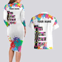 Colorful Dartboard and Splatter Paint Darts Couples Matching Long Sleeve Bodycon Dress and Hawaiian Shirt Personalized Motivational Quote - Wonder Print Shop