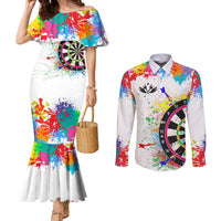 Colorful Dartboard and Splatter Paint Darts Couples Matching Mermaid Dress and Long Sleeve Button Shirt Personalized Motivational Quote - Wonder Print Shop