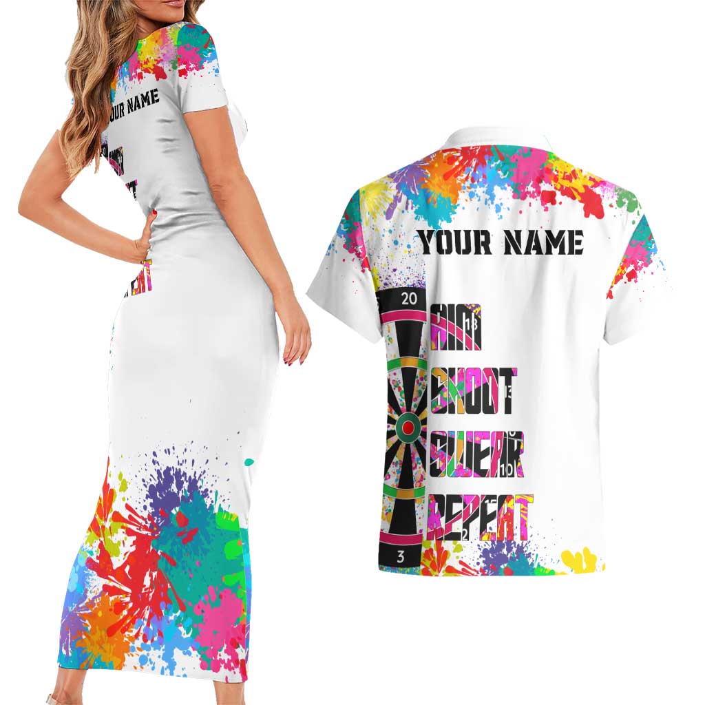 Colorful Dartboard and Splatter Paint Darts Couples Matching Short Sleeve Bodycon Dress and Hawaiian Shirt Personalized Motivational Quote - Wonder Print Shop
