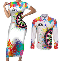 Colorful Dartboard and Splatter Paint Darts Couples Matching Short Sleeve Bodycon Dress and Long Sleeve Button Shirt Personalized Motivational Quote - Wonder Print Shop
