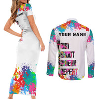 Colorful Dartboard and Splatter Paint Darts Couples Matching Short Sleeve Bodycon Dress and Long Sleeve Button Shirt Personalized Motivational Quote - Wonder Print Shop