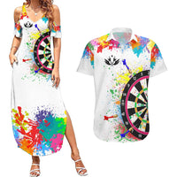 Colorful Dartboard and Splatter Paint Darts Couples Matching Summer Maxi Dress and Hawaiian Shirt Personalized Motivational Quote - Wonder Print Shop