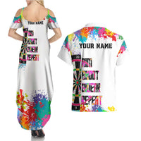 Colorful Dartboard and Splatter Paint Darts Couples Matching Summer Maxi Dress and Hawaiian Shirt Personalized Motivational Quote - Wonder Print Shop