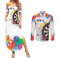 Colorful Dartboard and Splatter Paint Darts Couples Matching Summer Maxi Dress and Long Sleeve Button Shirt Personalized Motivational Quote - Wonder Print Shop