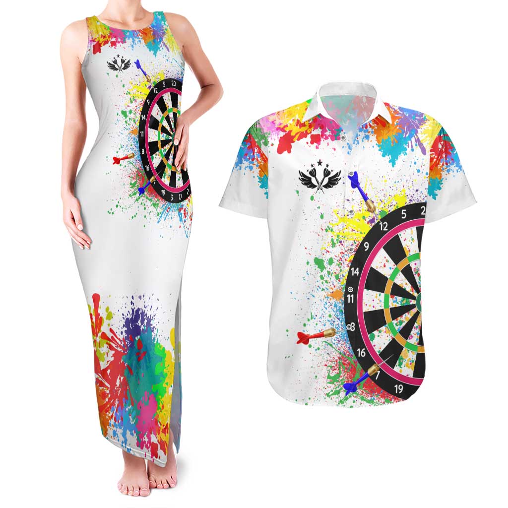 Colorful Dartboard and Splatter Paint Darts Couples Matching Tank Maxi Dress and Hawaiian Shirt Personalized Motivational Quote - Wonder Print Shop