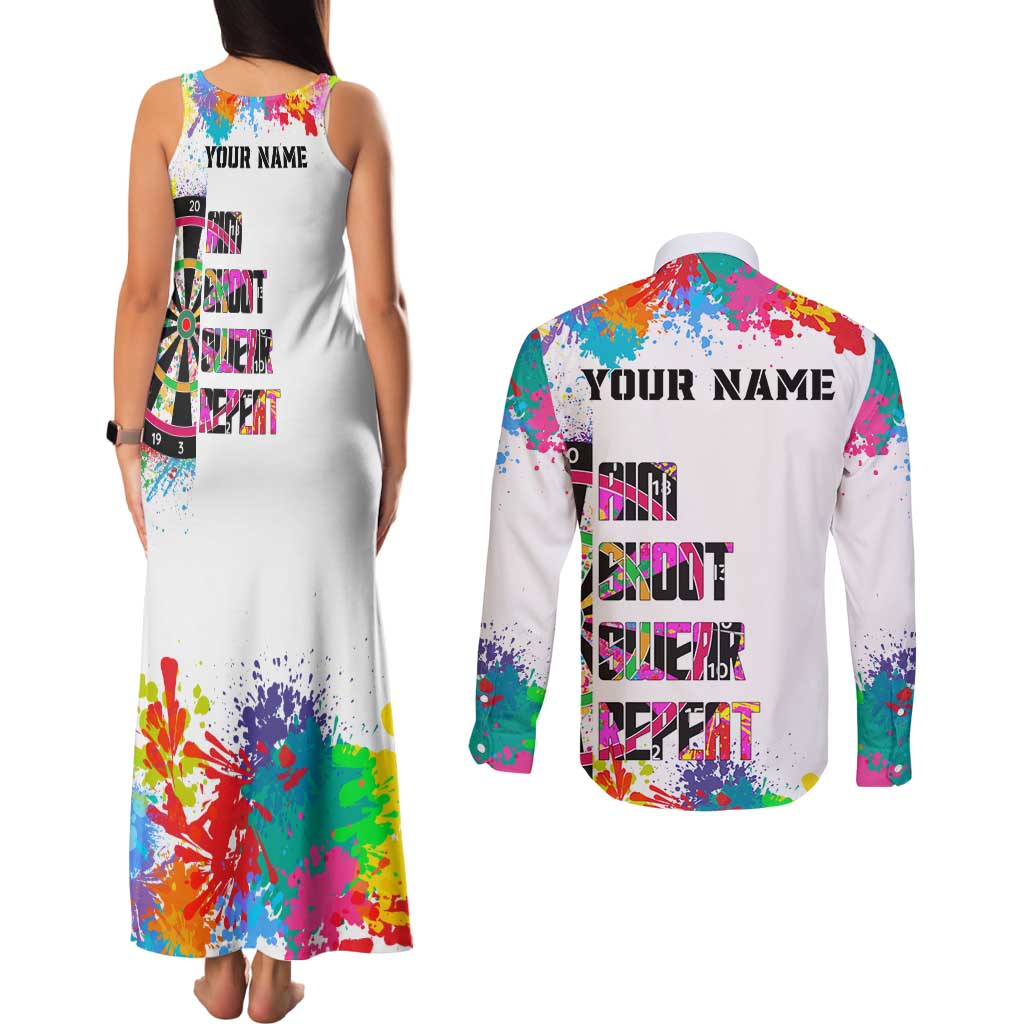 Colorful Dartboard and Splatter Paint Darts Couples Matching Tank Maxi Dress and Long Sleeve Button Shirt Personalized Motivational Quote - Wonder Print Shop