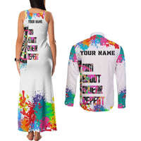 Colorful Dartboard and Splatter Paint Darts Couples Matching Tank Maxi Dress and Long Sleeve Button Shirt Personalized Motivational Quote - Wonder Print Shop