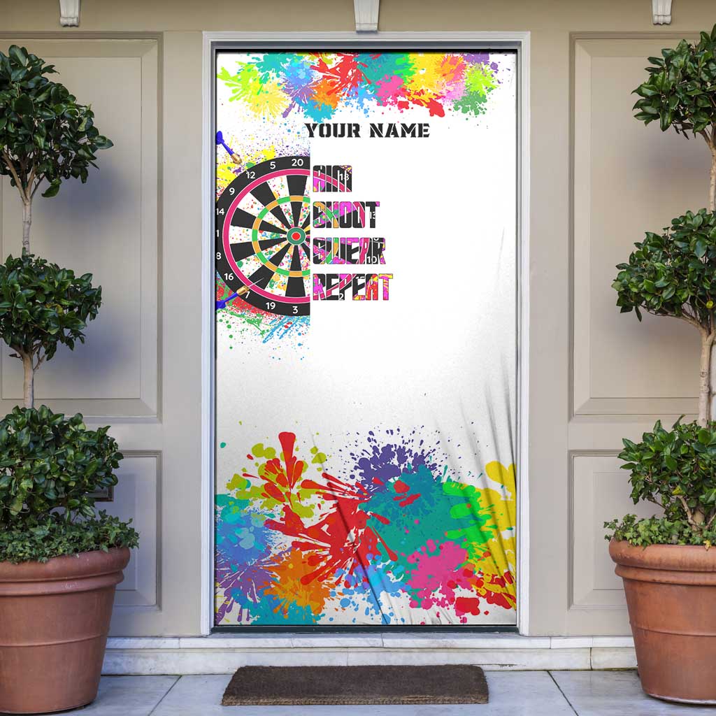 Colorful Dartboard and Splatter Paint Darts Door Cover Personalized Motivational Quote - Wonder Print Shop