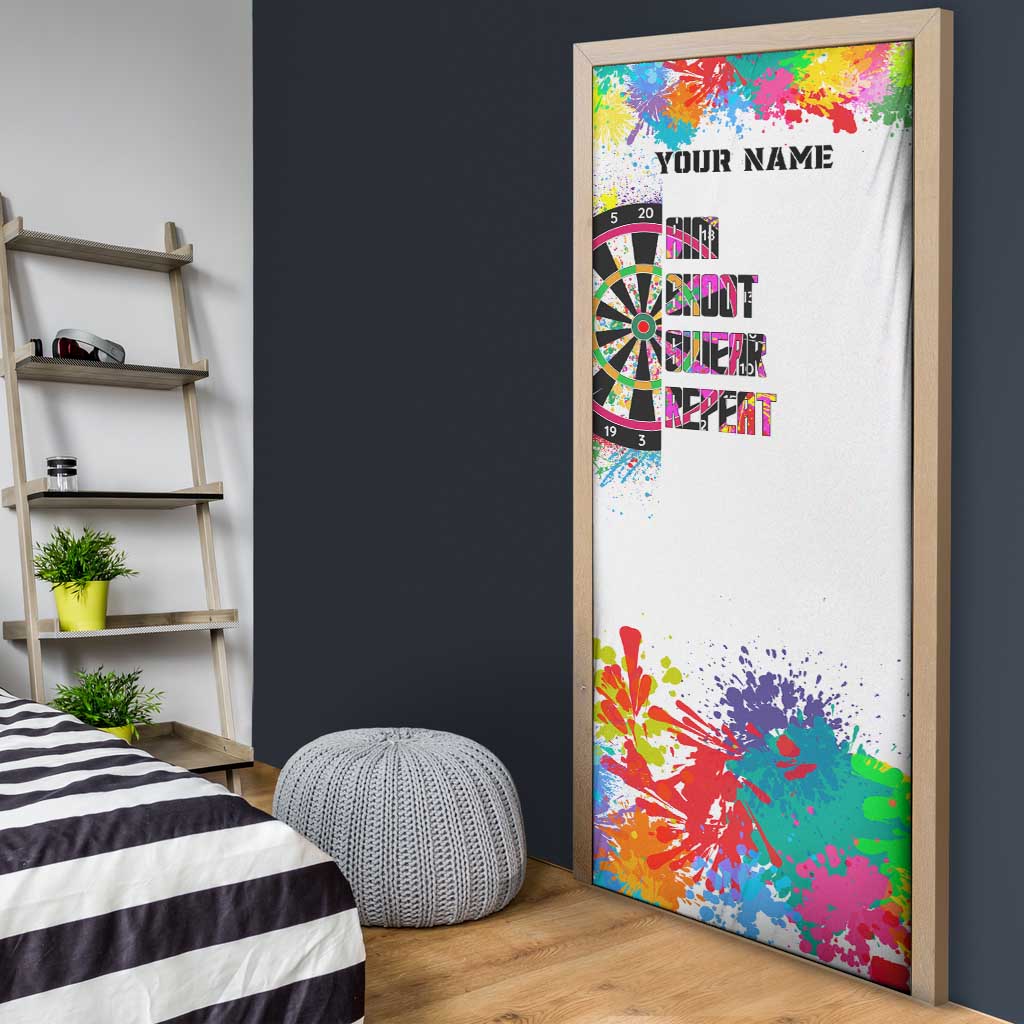 Colorful Dartboard and Splatter Paint Darts Door Cover Personalized Motivational Quote - Wonder Print Shop