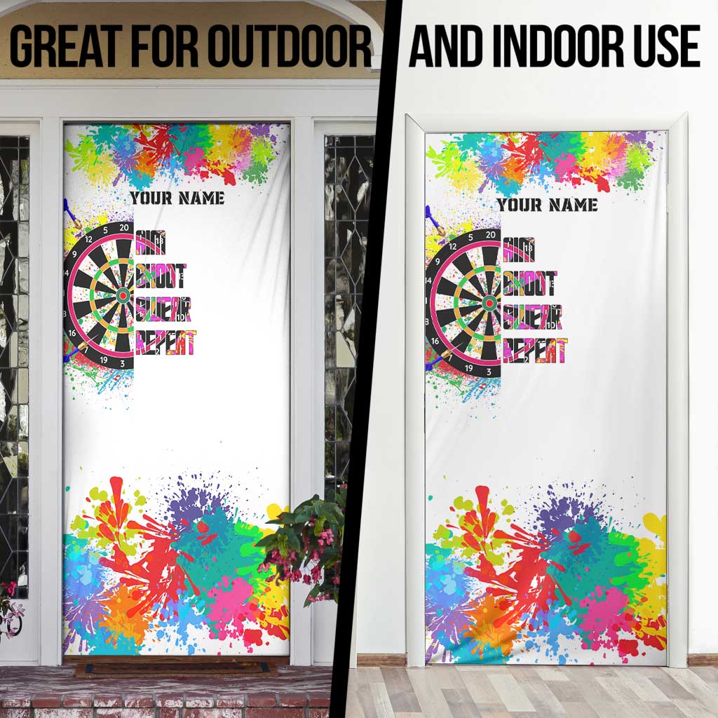 Colorful Dartboard and Splatter Paint Darts Door Cover Personalized Motivational Quote - Wonder Print Shop