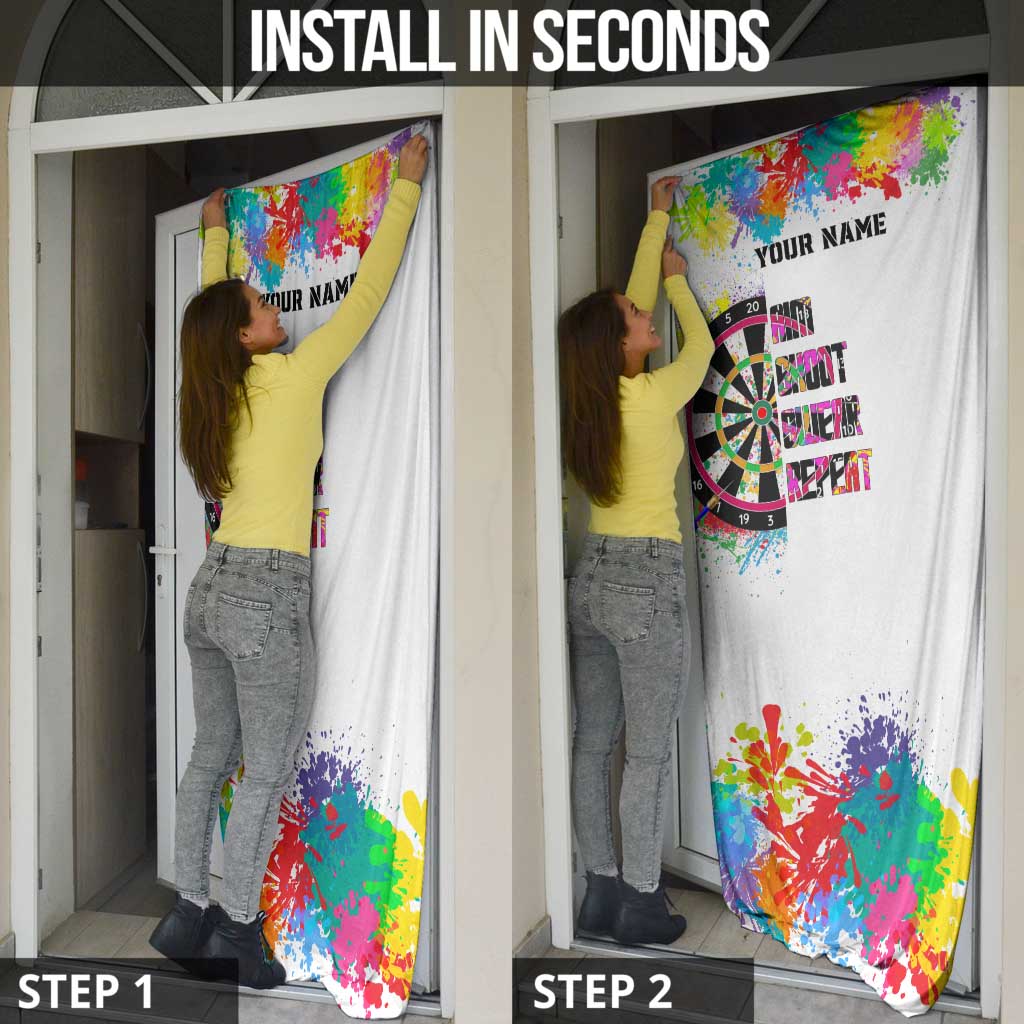 Colorful Dartboard and Splatter Paint Darts Door Cover Personalized Motivational Quote - Wonder Print Shop