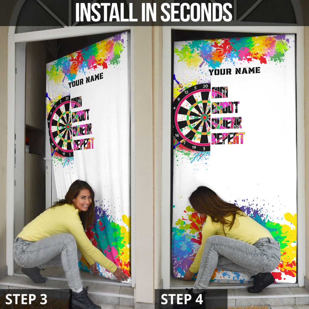 Colorful Dartboard and Splatter Paint Darts Door Cover Personalized Motivational Quote - Wonder Print Shop