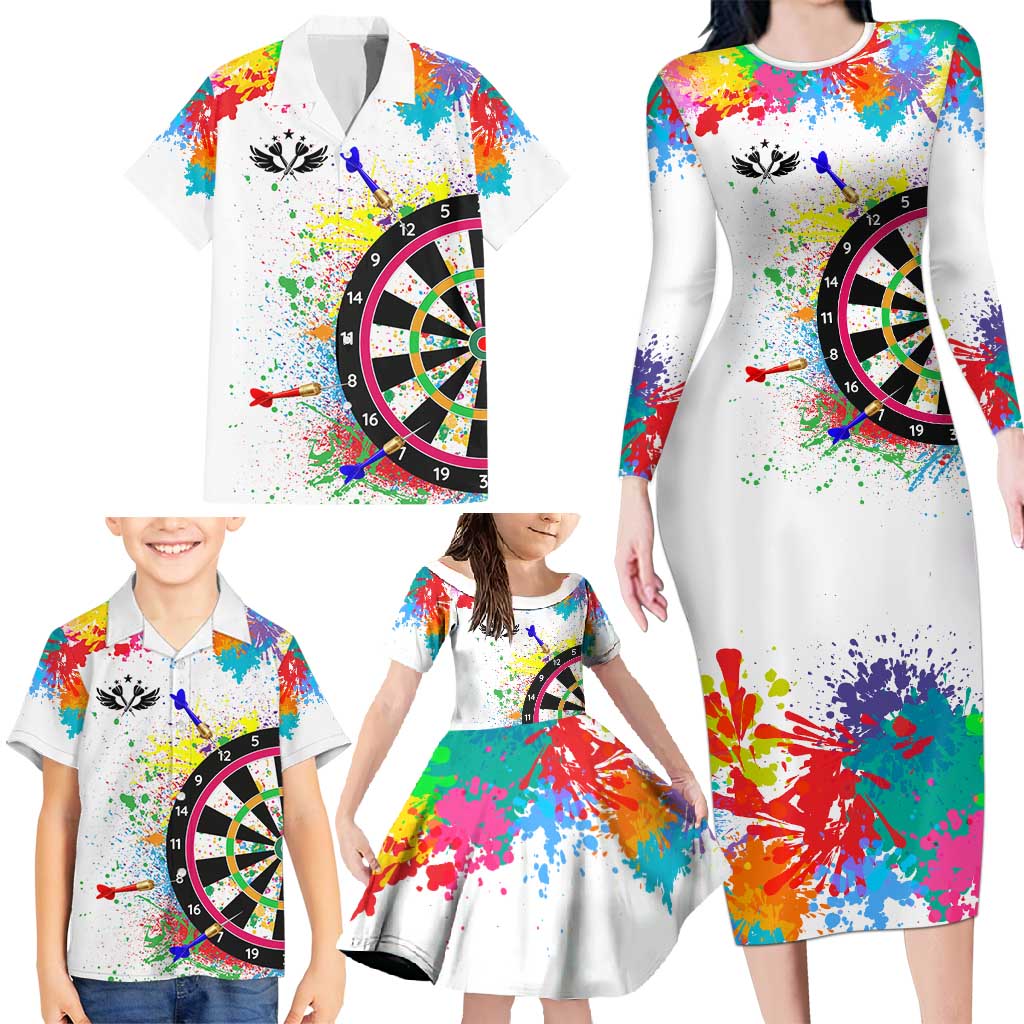 Colorful Dartboard and Splatter Paint Darts Family Matching Long Sleeve Bodycon Dress and Hawaiian Shirt Personalized Motivational Quote - Wonder Print Shop