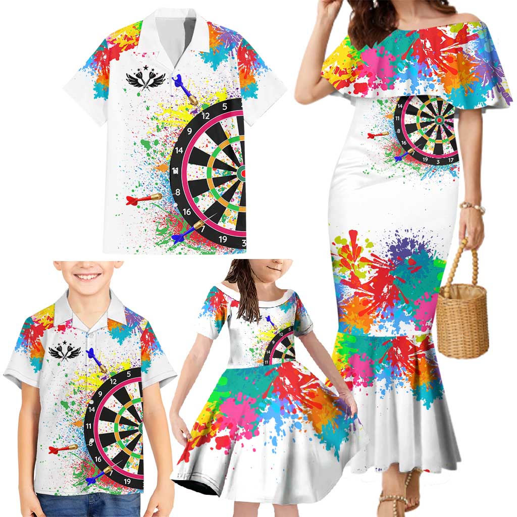 Colorful Dartboard and Splatter Paint Darts Family Matching Mermaid Dress and Hawaiian Shirt Personalized Motivational Quote - Wonder Print Shop