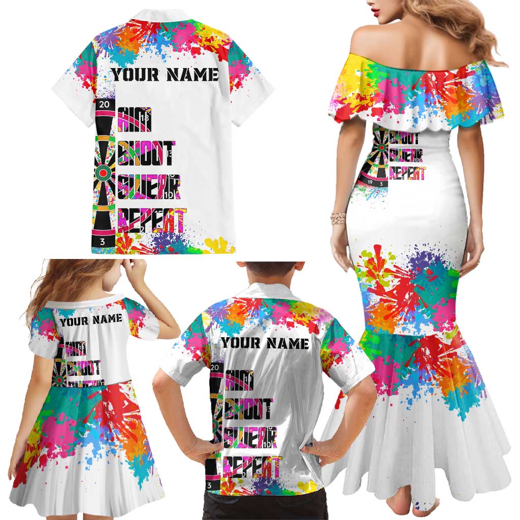 Colorful Dartboard and Splatter Paint Darts Family Matching Mermaid Dress and Hawaiian Shirt Personalized Motivational Quote - Wonder Print Shop