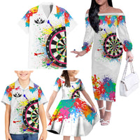Colorful Dartboard and Splatter Paint Darts Family Matching Off The Shoulder Long Sleeve Dress and Hawaiian Shirt Personalized Motivational Quote - Wonder Print Shop