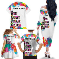 Colorful Dartboard and Splatter Paint Darts Family Matching Off The Shoulder Long Sleeve Dress and Hawaiian Shirt Personalized Motivational Quote - Wonder Print Shop