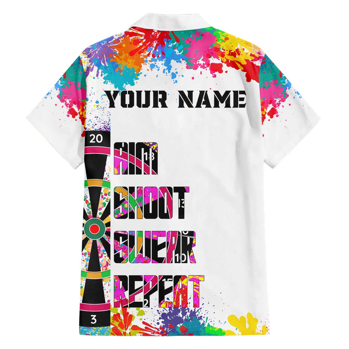 Colorful Dartboard and Splatter Paint Darts Family Matching Off The Shoulder Long Sleeve Dress and Hawaiian Shirt Personalized Motivational Quote - Wonder Print Shop