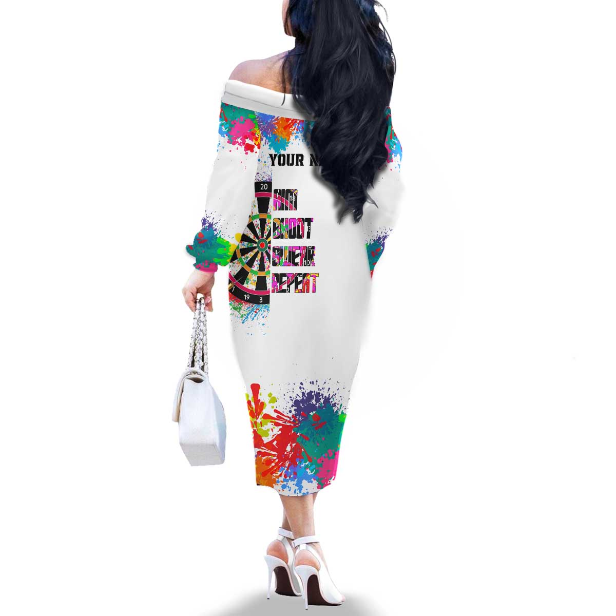 Colorful Dartboard and Splatter Paint Darts Family Matching Off The Shoulder Long Sleeve Dress and Hawaiian Shirt Personalized Motivational Quote - Wonder Print Shop