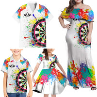 Colorful Dartboard and Splatter Paint Darts Family Matching Off Shoulder Maxi Dress and Hawaiian Shirt Personalized Motivational Quote - Wonder Print Shop
