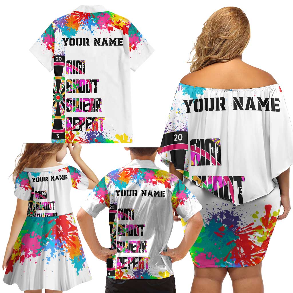 Colorful Dartboard and Splatter Paint Darts Family Matching Off Shoulder Short Dress and Hawaiian Shirt Personalized Motivational Quote - Wonder Print Shop