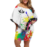 Colorful Dartboard and Splatter Paint Darts Family Matching Off Shoulder Short Dress and Hawaiian Shirt Personalized Motivational Quote - Wonder Print Shop