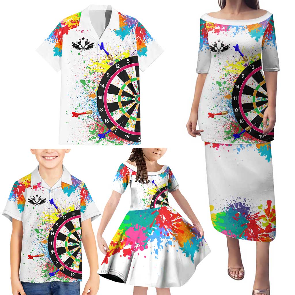 Colorful Dartboard and Splatter Paint Darts Family Matching Puletasi and Hawaiian Shirt Personalized Motivational Quote - Wonder Print Shop