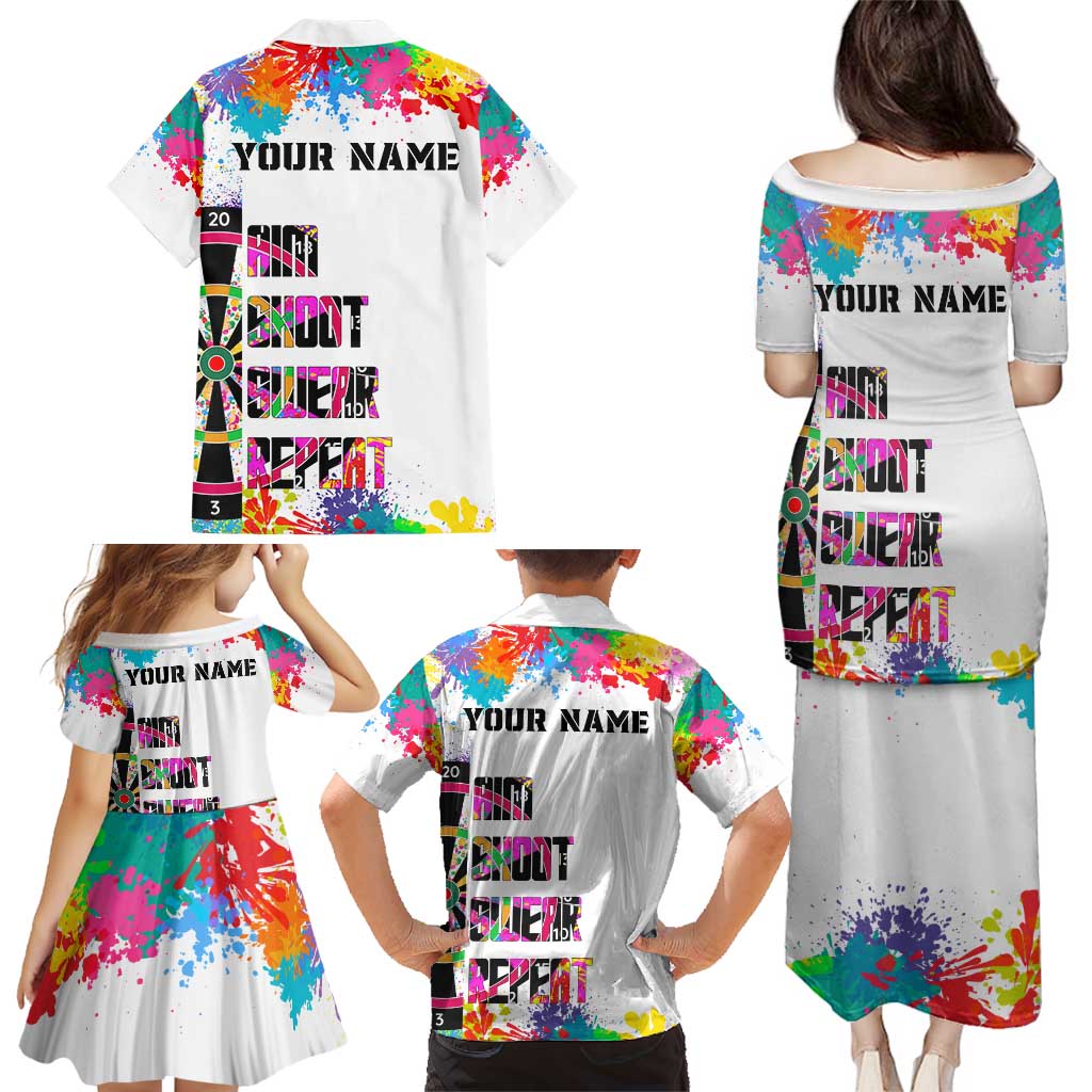Colorful Dartboard and Splatter Paint Darts Family Matching Puletasi and Hawaiian Shirt Personalized Motivational Quote - Wonder Print Shop