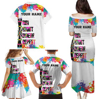 Colorful Dartboard and Splatter Paint Darts Family Matching Puletasi and Hawaiian Shirt Personalized Motivational Quote - Wonder Print Shop