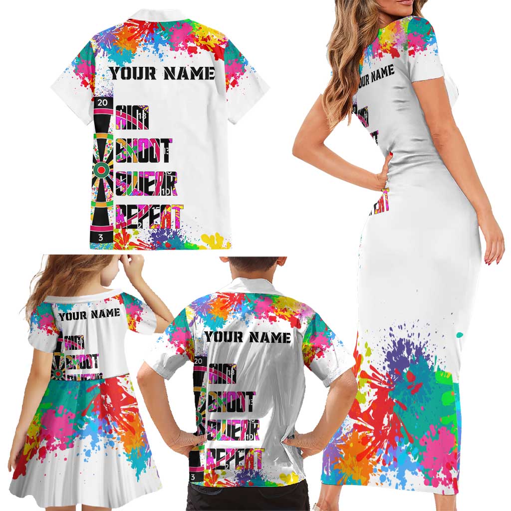 Colorful Dartboard and Splatter Paint Darts Family Matching Short Sleeve Bodycon Dress and Hawaiian Shirt Personalized Motivational Quote - Wonder Print Shop
