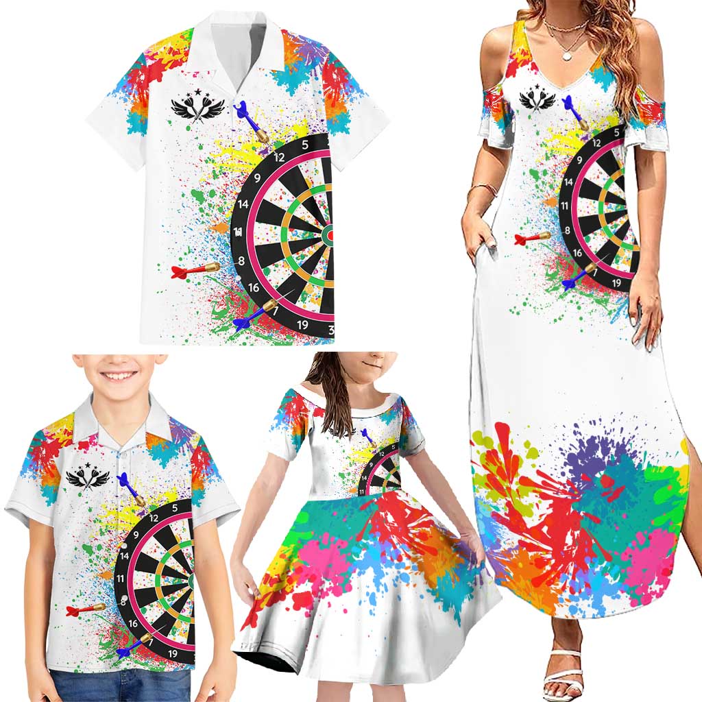 Colorful Dartboard and Splatter Paint Darts Family Matching Summer Maxi Dress and Hawaiian Shirt Personalized Motivational Quote - Wonder Print Shop