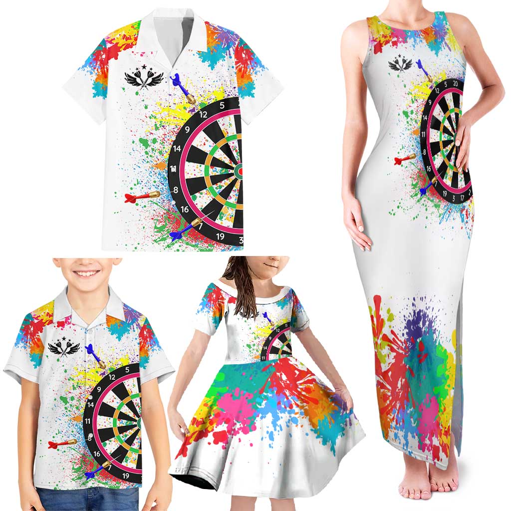 Colorful Dartboard and Splatter Paint Darts Family Matching Tank Maxi Dress and Hawaiian Shirt Personalized Motivational Quote - Wonder Print Shop