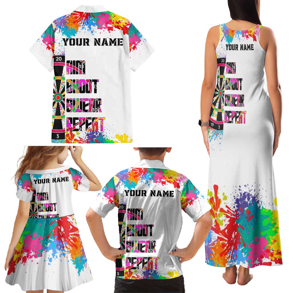 Colorful Dartboard and Splatter Paint Darts Family Matching Tank Maxi Dress and Hawaiian Shirt Personalized Motivational Quote - Wonder Print Shop