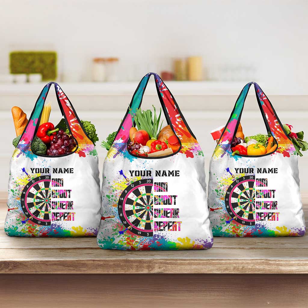Colorful Dartboard and Splatter Paint Darts Grocery Bag Personalized Motivational Quote - Wonder Print Shop