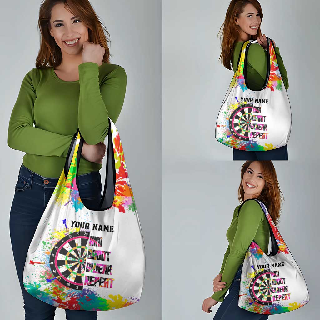 Colorful Dartboard and Splatter Paint Darts Grocery Bag Personalized Motivational Quote - Wonder Print Shop