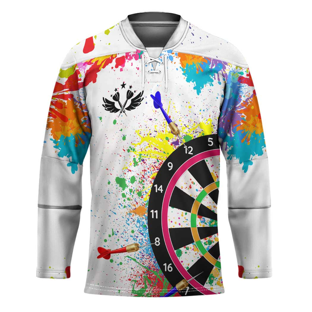 Colorful Dartboard and Splatter Paint Darts Hockey Jersey Personalized Motivational Quote - Wonder Print Shop