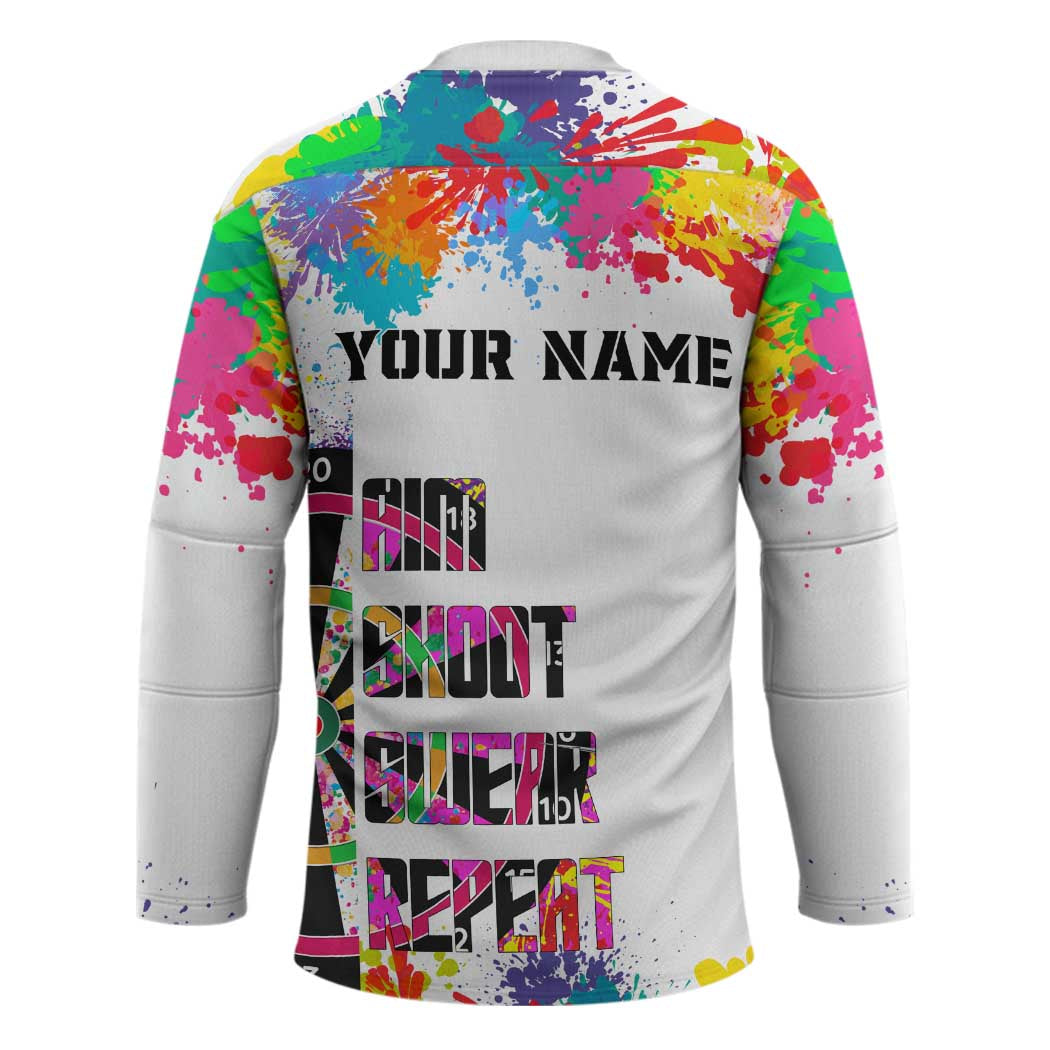 Colorful Dartboard and Splatter Paint Darts Hockey Jersey Personalized Motivational Quote - Wonder Print Shop