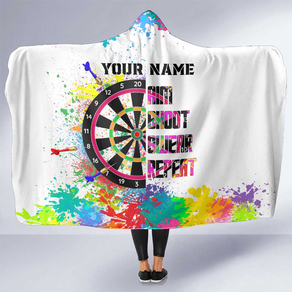 Colorful Dartboard and Splatter Paint Darts Hooded Blanket Personalized Motivational Quote - Wonder Print Shop