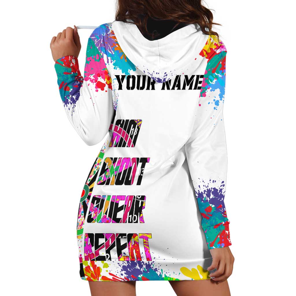 Colorful Dartboard and Splatter Paint Darts Hoodie Dress Personalized Motivational Quote - Wonder Print Shop