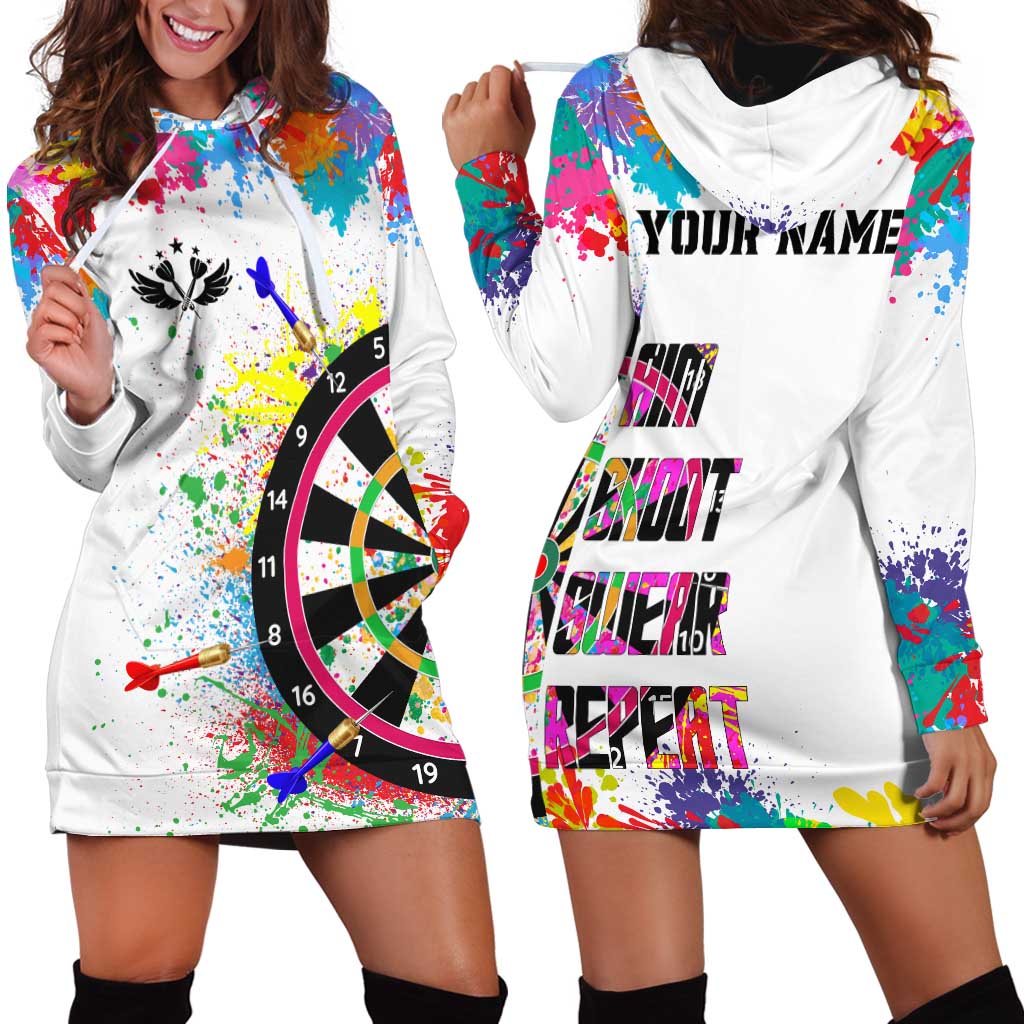 Colorful Dartboard and Splatter Paint Darts Hoodie Dress Personalized Motivational Quote - Wonder Print Shop
