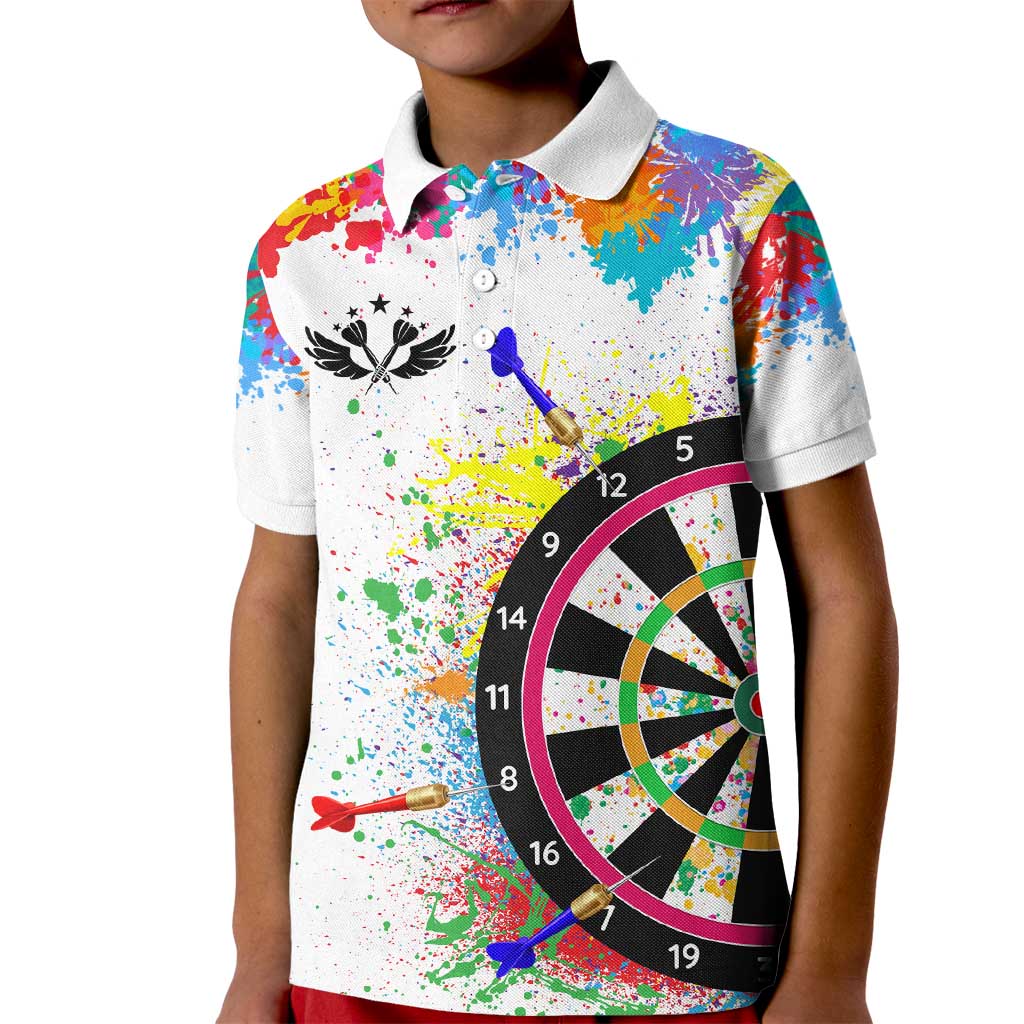 Colorful Dartboard and Splatter Paint Darts Kid Polo Shirt Personalized Motivational Quote - Wonder Print Shop